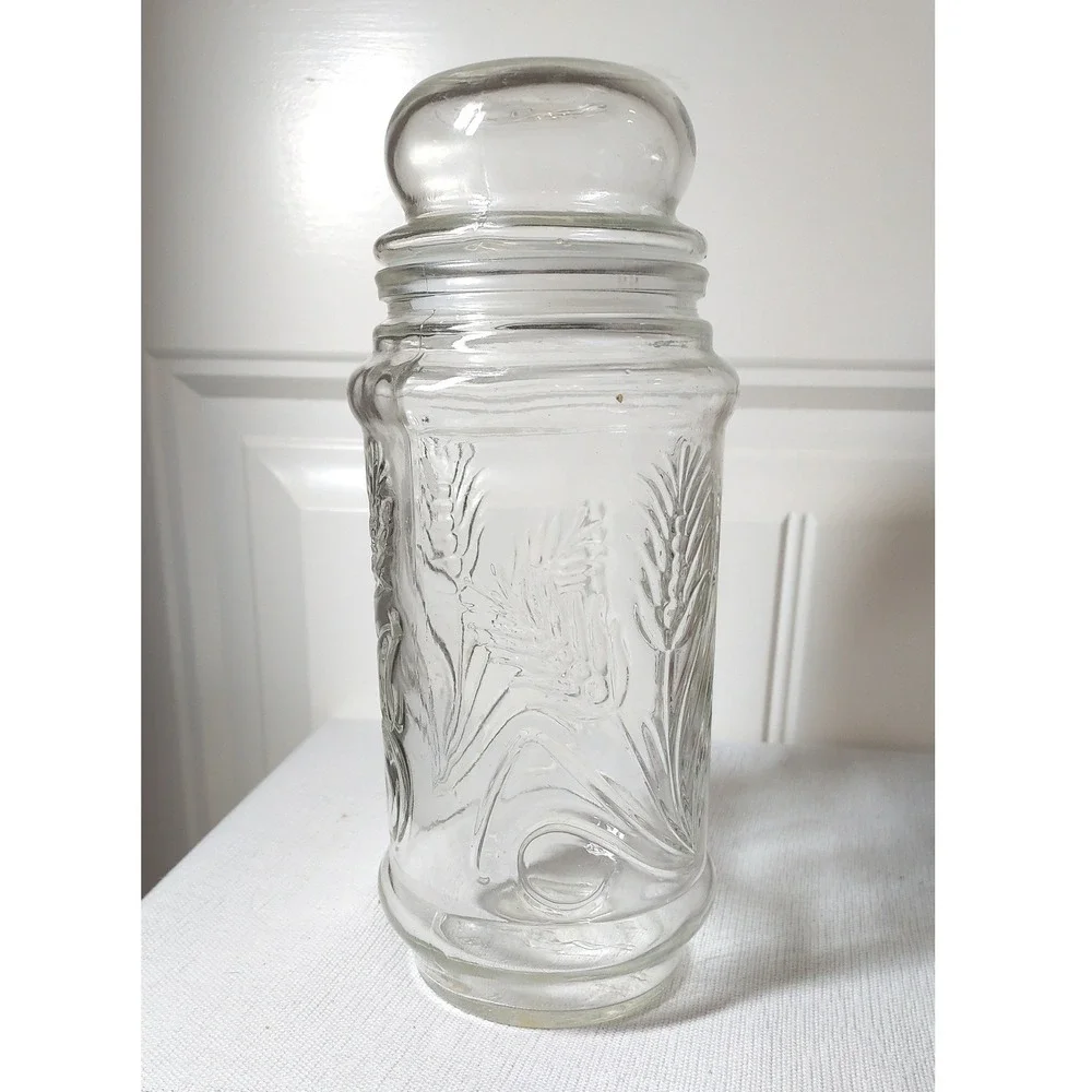 Planters Mr Peanut Glass Jar‎ Clear Farmhouse Embossed Wheat Canister Lid